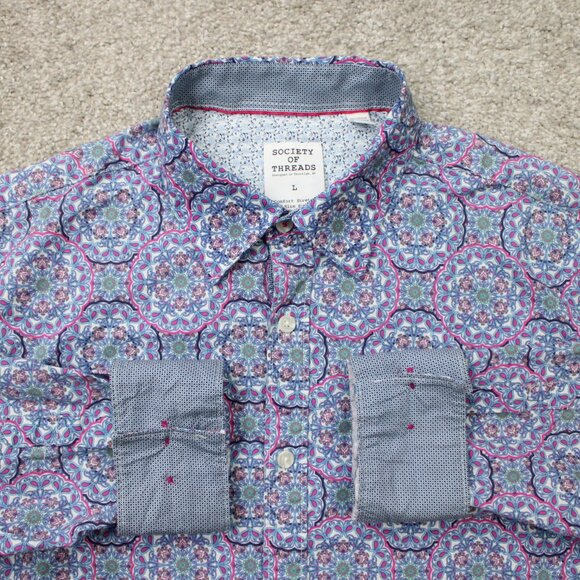 Society of Threads Flip Cuff Shirt Men Large Purple Comfort Stretch Slim Fit L/S - Picture 1 of 12
